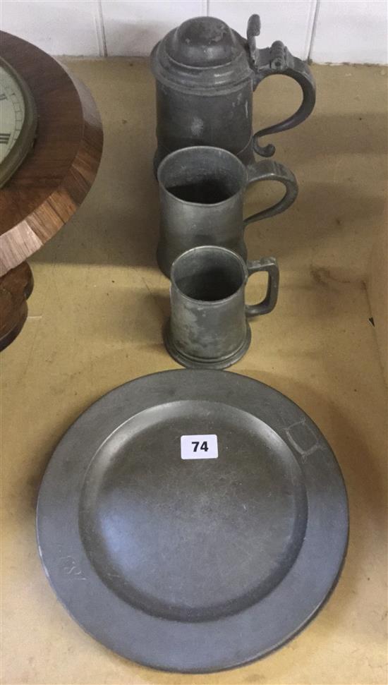 Pewter incl plates and jugs